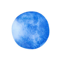 Blue watercolor circle with gradient isolated on white background. Drawn by hand. As a design element for decoration. Texture stain like a drop of water.