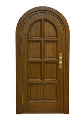 Arched wooden door isolated on a transparent background