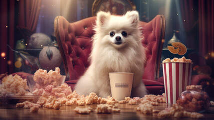 Theatrical Entertainment: Papillon Dog at a Luxury Cinema - Generative AI
