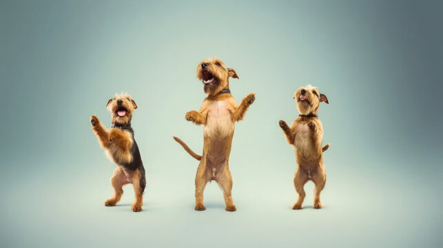Playful Airedale Terrier Dogs Dancing on Two Legs to Get a Treat on Isolated Background. Generative AI