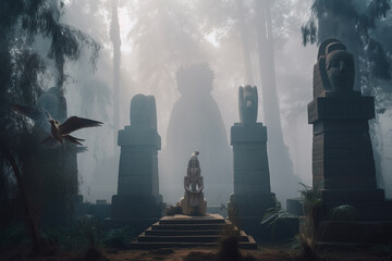Forgotten old and mysterious temple in the deep jungle. Ai generated