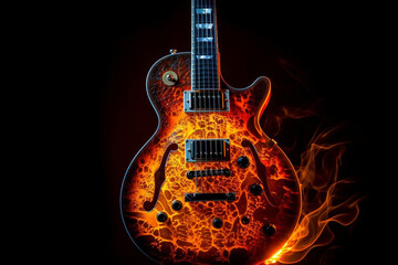 Obraz na płótnie Canvas Rock guitar engulfed in fire flames. Ai generated