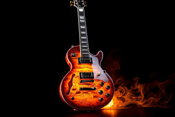 Obraz premium Rock guitar engulfed in fire flames. Ai generated