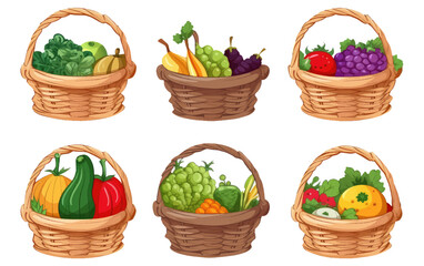 Fototapeta na wymiar ui set vector illustration of fresh vegetables in basket isolated on white background
