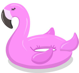 Inflatable swimming circle with pink flamingo highlighted on a white background. Vector flat symbol of summer. An illustration for advertising a beach party. Inflatable rubber toy for water and beach.