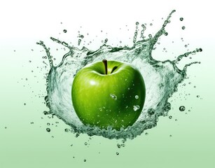 Fototapeta na wymiar Green apple in splash of water created with Generative Al technology