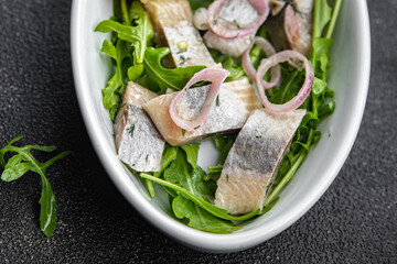 herring slice meal food snack on the table copy space food background rustic top view