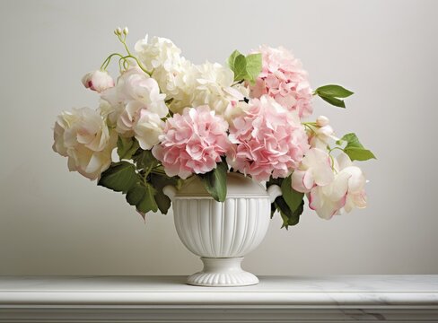 pink and white flowers in vase created with Generative Al technology