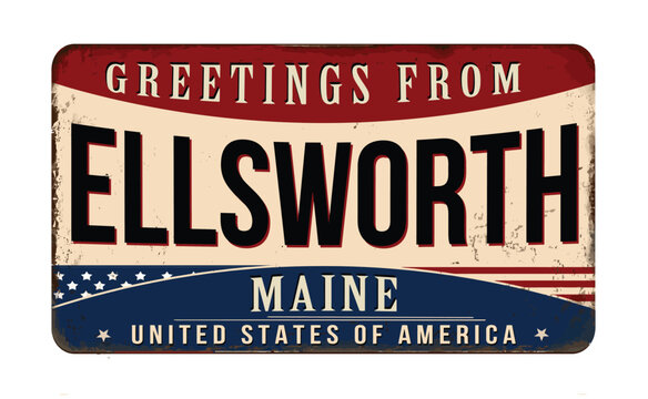 Greetings from Ellsworth vintage rusty metal sign
