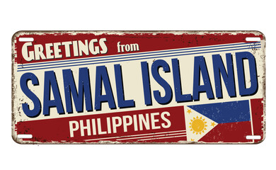 Greetings from Samal Island vintage rusty metal sign