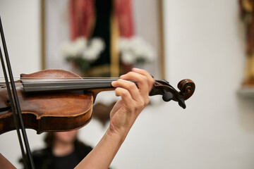 violín, cuerda, música, tocar, instrumento, macro, zoom, mano