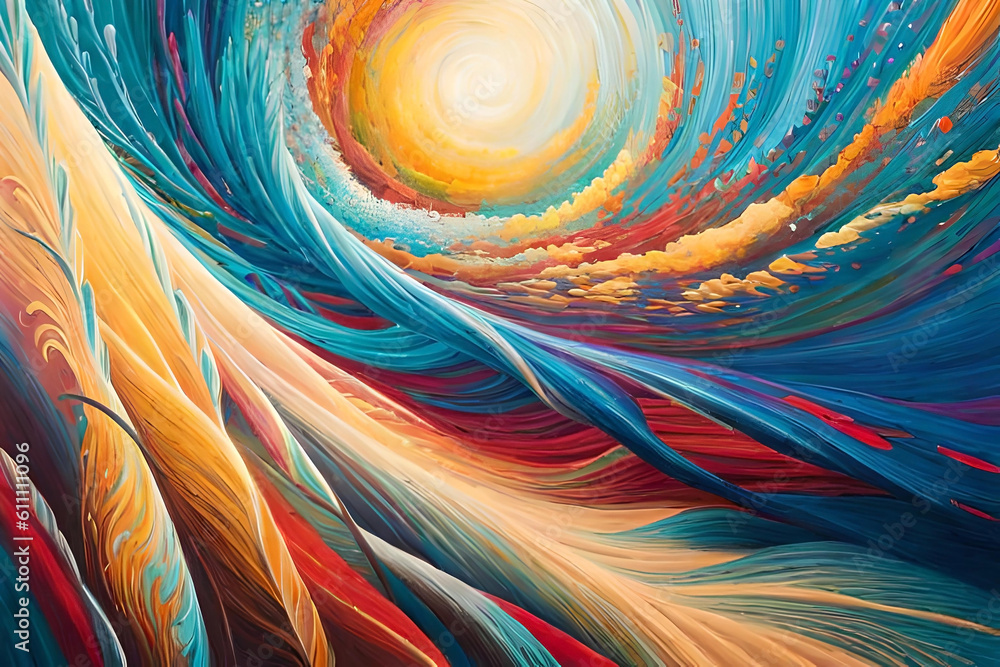 Poster abstract background with explosive bursts of color and dynamic shapes, evoking a sense of energy and