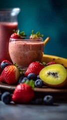 Healthy fruit and berries smoothies with ai generation