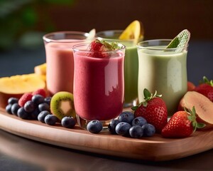 Healthy fruit and berries smoothies with ai generation