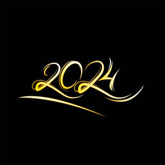 Lettering 2024 with neon golden. Vector glitter design element for holiday cards, Christmas or New Year banner, poster, web. Happy New Year 2014 Text Design Vector Template