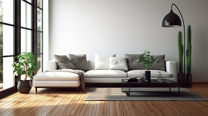 Interior with white sofa and coffee table