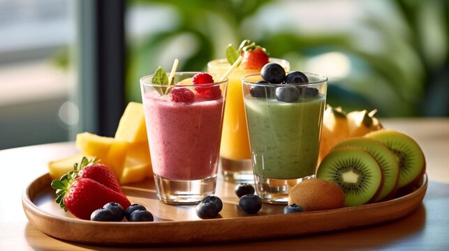 Healthy fruit and berries smoothies with ai generation
