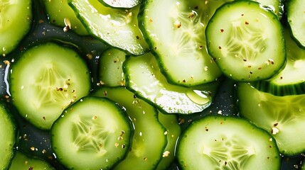 Sliced Pickled cucumbers in marinadeon, background  with AI generation
