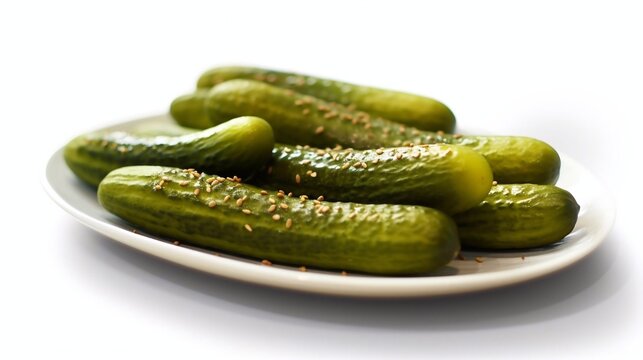 Pickled cucumbers in plate on white background with AI generation