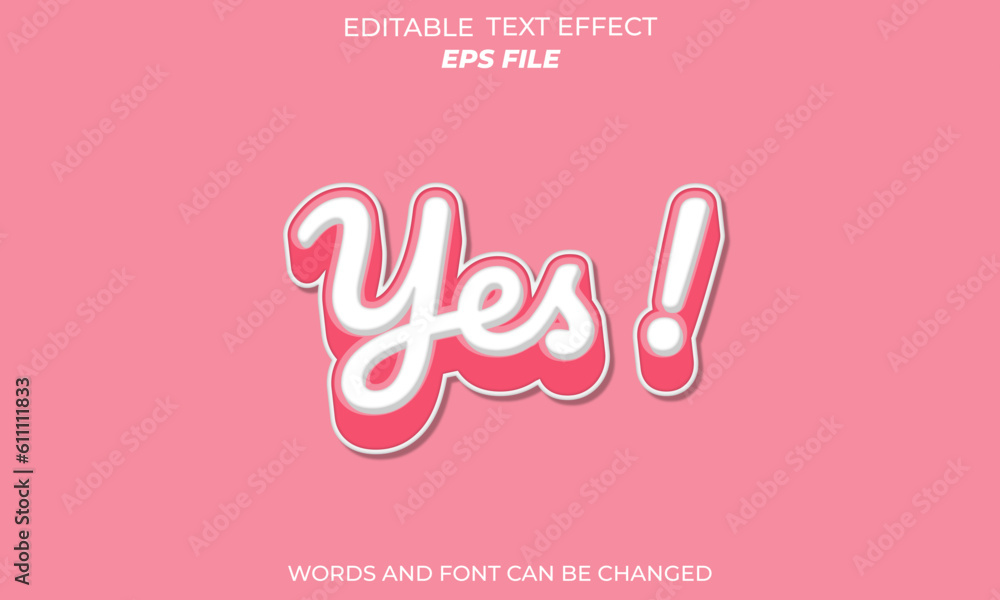 Poster yes text effect, font editable, typography, 3d text. vector template