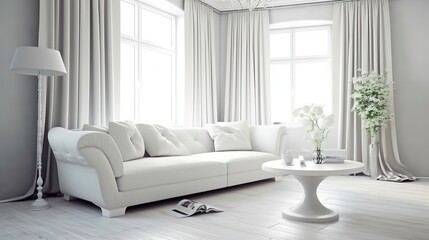 modern Interior with white sofa and coffee table