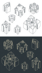 Aluminum profiles isometric blueprints