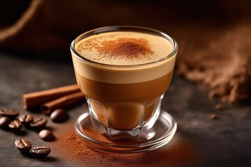 tasty cappuccino with cinnamon on table - obrazy, fototapety, plakaty