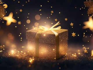Obraz na płótnie Canvas christmas background gift box the world fairy lights. ai generative