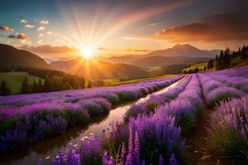 Obraz na płótnie Canvas lavender field at sunrise