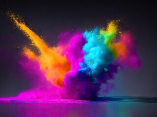 Obraz na płótnie Canvas Colorful rainbow holi paint splash color on black background. ai generative