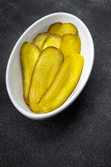 pickled cucumber slice for sandwich vegetable food meal snack on the table copy space food background rustic top view