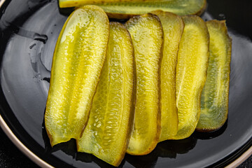 pickled cucumber slice for sandwich vegetable food meal snack on the table copy space food...