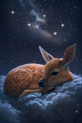 Obraz na płótnie Canvas Adorable baby animal sleeping on fluffy clouds. Generative ai
