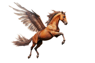 Fototapeta na wymiar a majestic Pegasus, the winged horse, flying, Mythology-themed, photorealistic illustrations in a PNG, cutout, and isolated. Generative AI