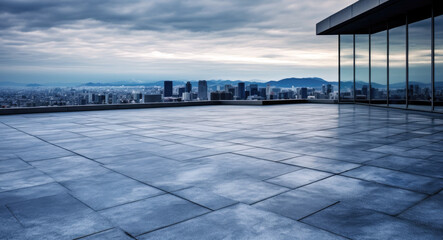 Floor roof space and cityscape of rooftop in blue sky. High quality photo