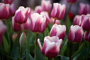 Fototapeta premium Fresh pink tulip: A close-up of fragile flower head in natures beauty. High quality photo