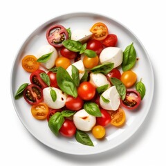 Obraz na płótnie Canvas Fresh Italian Caprese Salad on a Plate Isolated on White Background. Generative AI