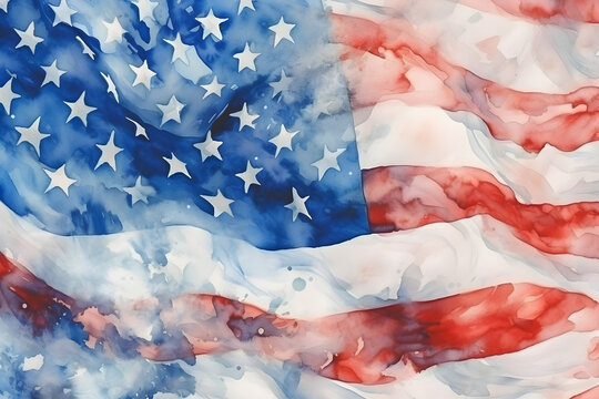 Patriotic Pride: Watercolor American Flag on 4th of July