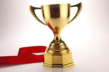 shiny golden trophy with a red ribbon. Generative AI