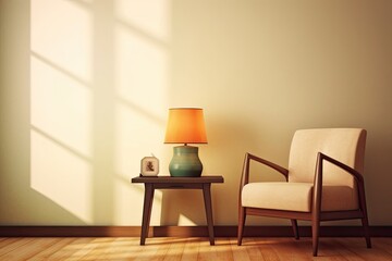 cozy workspace with a desk and chair illuminated by a lamp. Generative AI