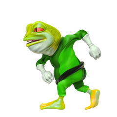 super frog is walking fast on side view