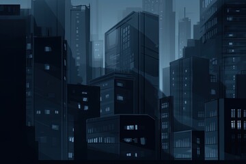 City Skyline with Skyscrapers at Night. Generative AI