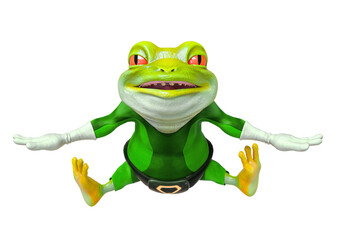 super frog is jumping with the legs wide open