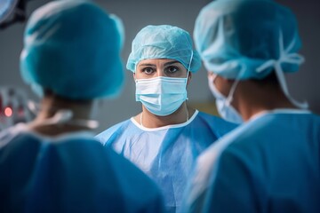 Authentic candid of a group of serious surgeons, capturing the intensity and stress of their important work in healthcare, generative ai