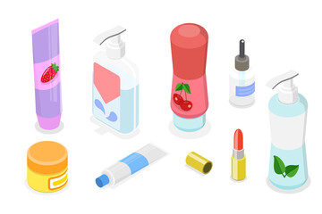 3D Isometric Flat  Set of Cosmetics