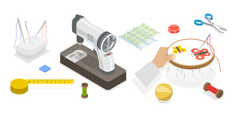 3D Isometric Flat  Set of Sewing