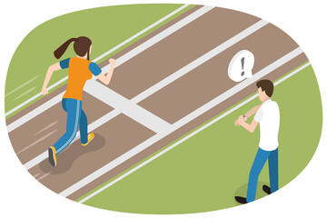 3D Isometric Flat  Conceptual Illustration of Runing Athlete