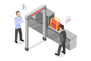 3D Isometric Flat  Conceptual Illustration of Baggage Scaning