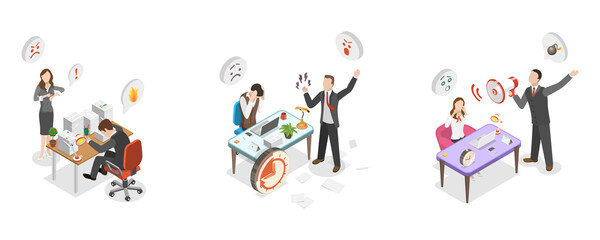 3D Isometric Flat  Conceptual Illustration of Bullying Boss