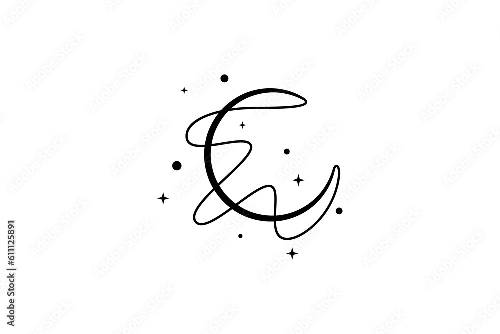 Canvas Prints crescent simple logo template with wave variation decorated with stars